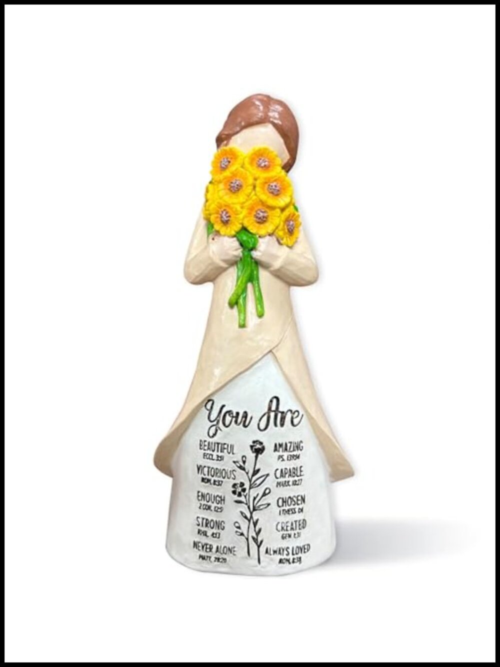 Bozspacer Christian Figurine Hand-Painted Resin Sunflower Bible Verses 5.9in